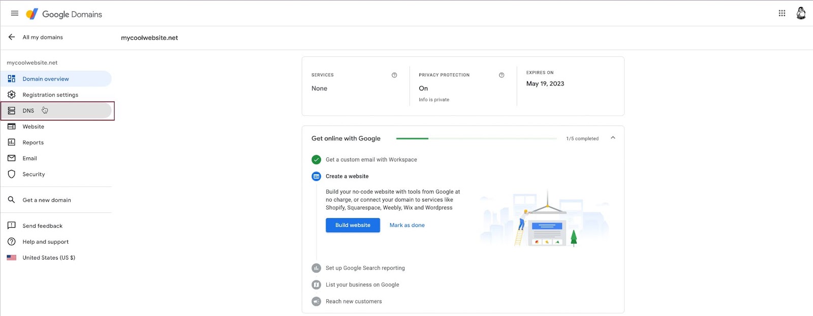 Screenshot of DNS location where you can select and manage records/