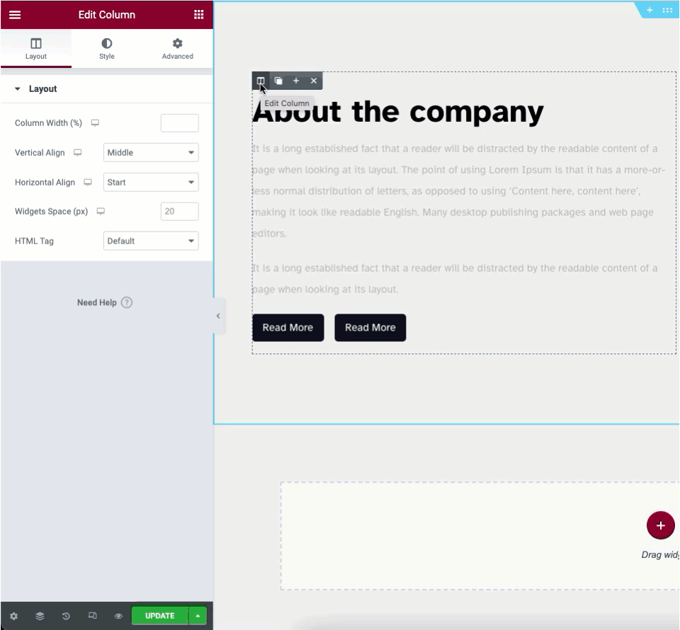 How Do I Place Widgets Next To Each Other In A Column Elementor