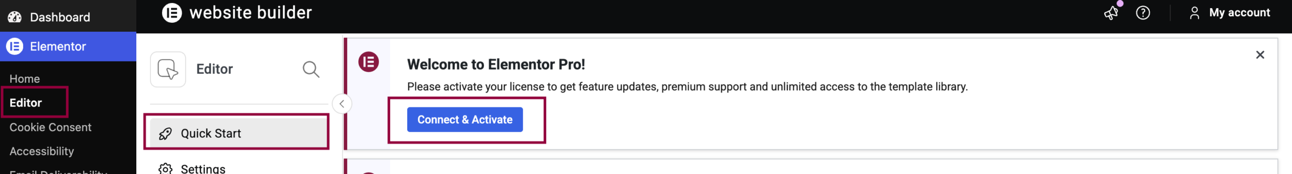 Elementor Pro License activate quick start