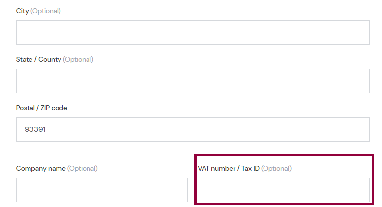 The payment form with VAT field.