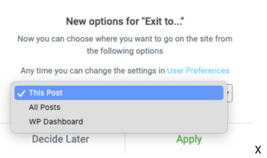 The exit preference menu