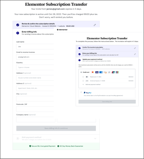 Examples of the forms for subscription transfer.