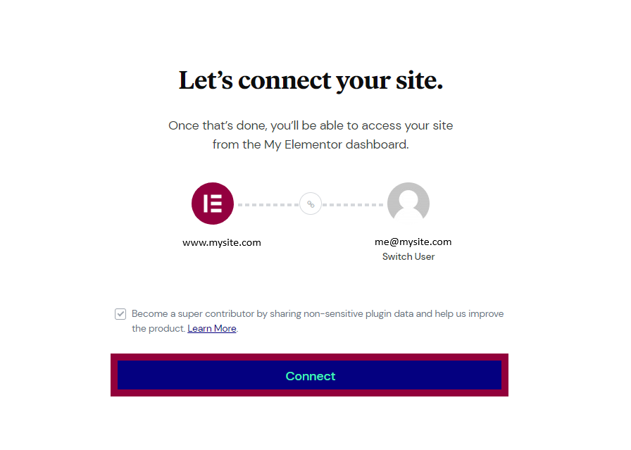 The Connect your site screen.