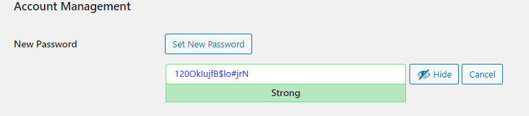 Account Management with a suggested password.