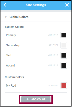 Add color in the Global Colors menu