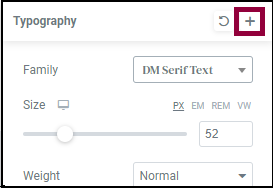 The typography modal with the add new global icon highlighted.