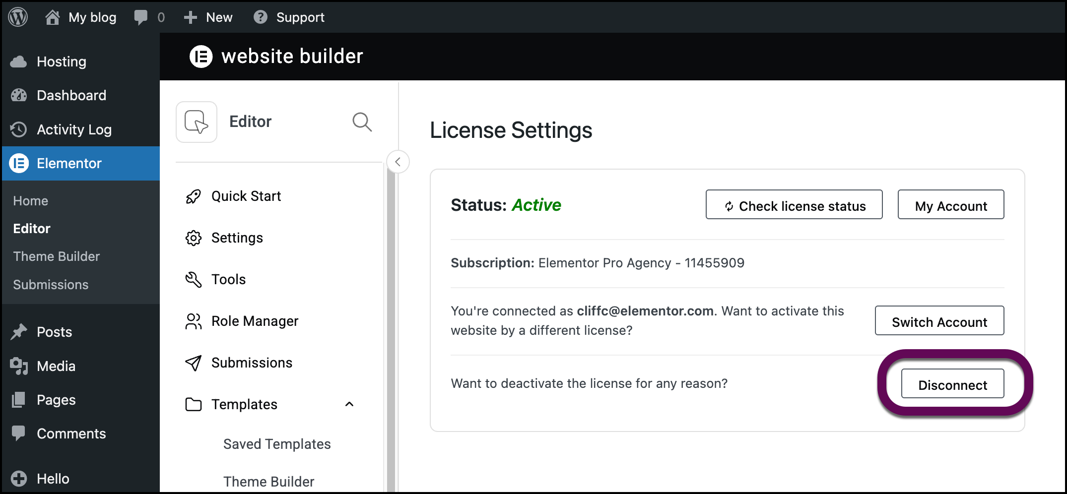 The Disconnect button