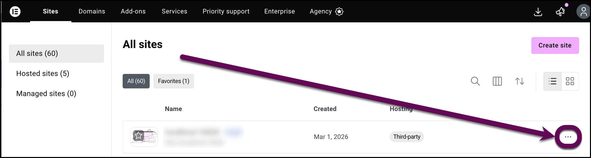 The ellipses to the right of the site you want to disconnect