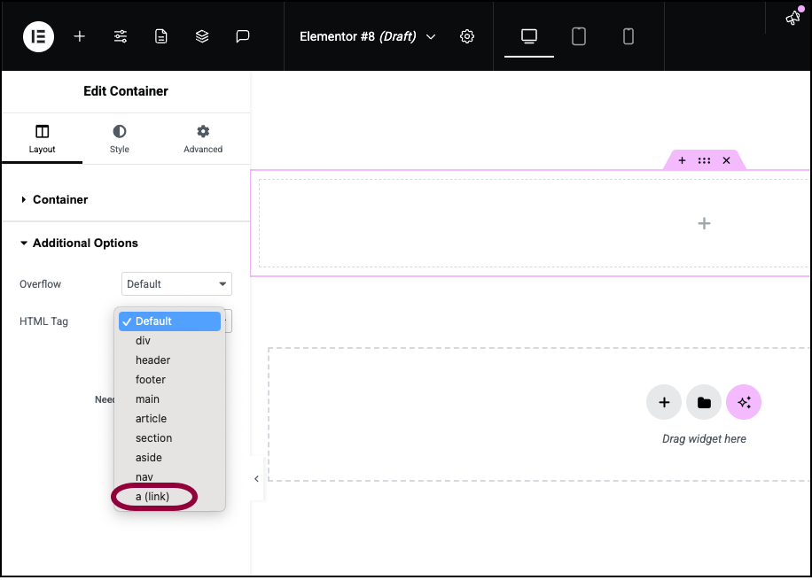 Select from the dropdown Make a Flexbox container clickable 5