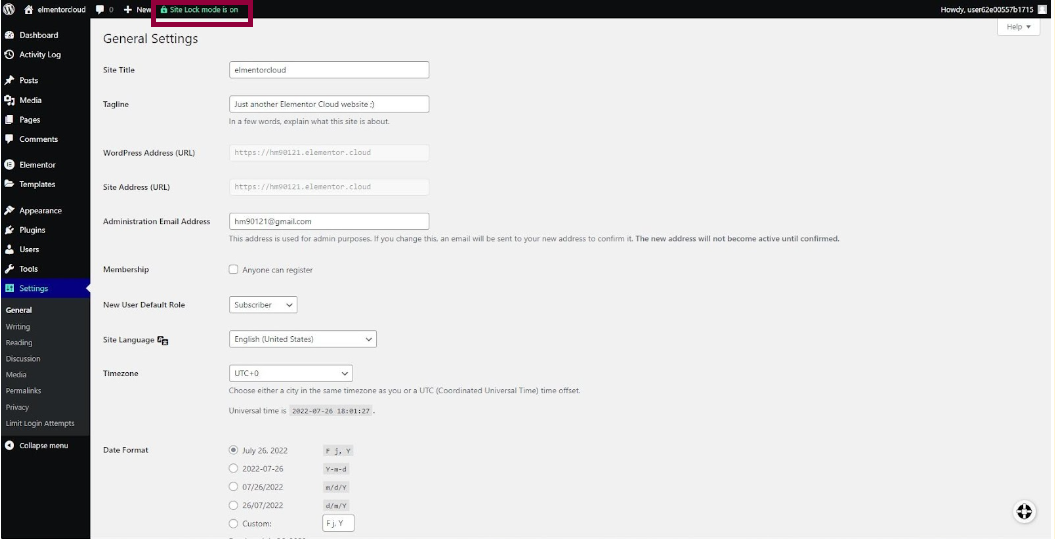 Screenshot of the WordPress dashboard.