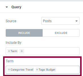 The Query menu with the terms outlined