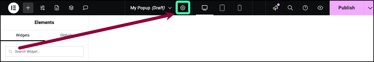 Click the settings icon Create a full-screen popup 1