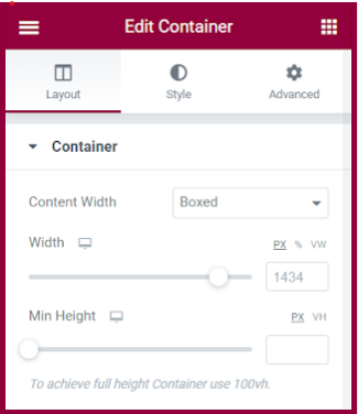 Image of the Container menu.