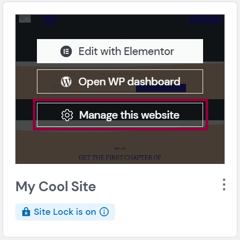 The manage this website button