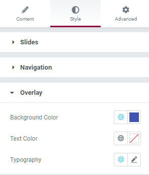 Style tab Overlay 1 Basic Media Carousel widget 123