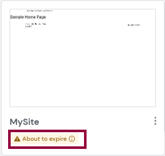 The expiration notification on the website card 