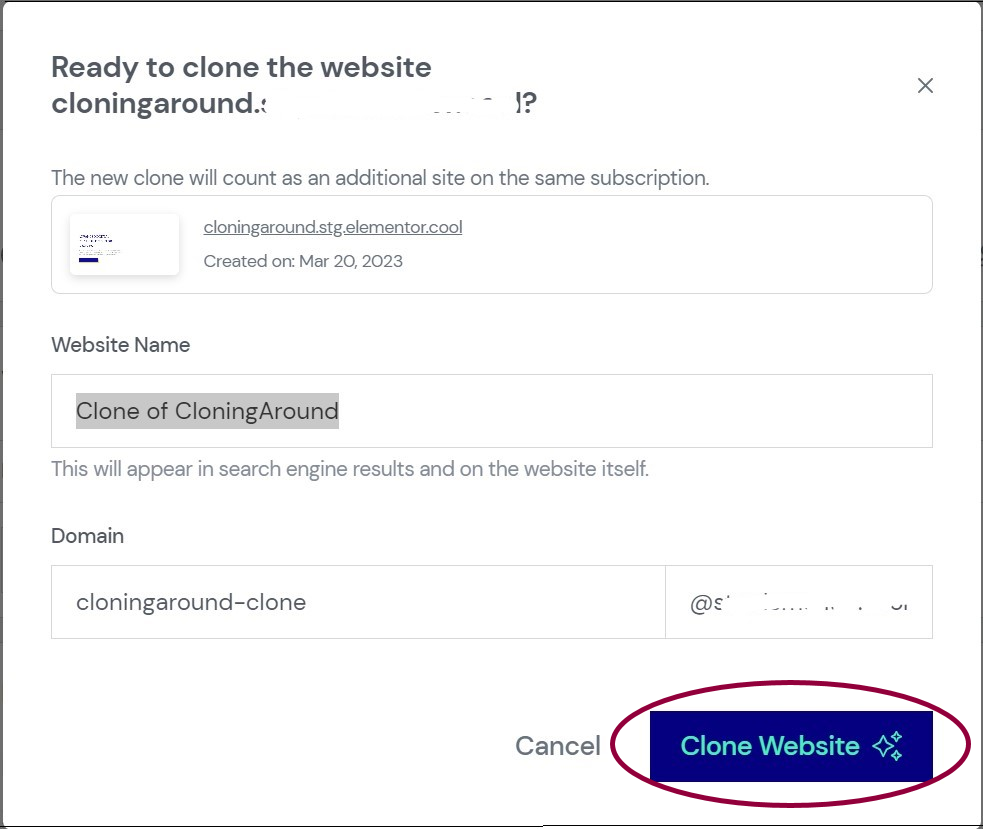 Click Clone this websites Clone an Elementor Hosting site 5