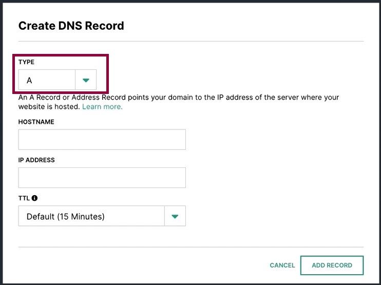 5 Enter the A REcord Connect your Hover domain 25