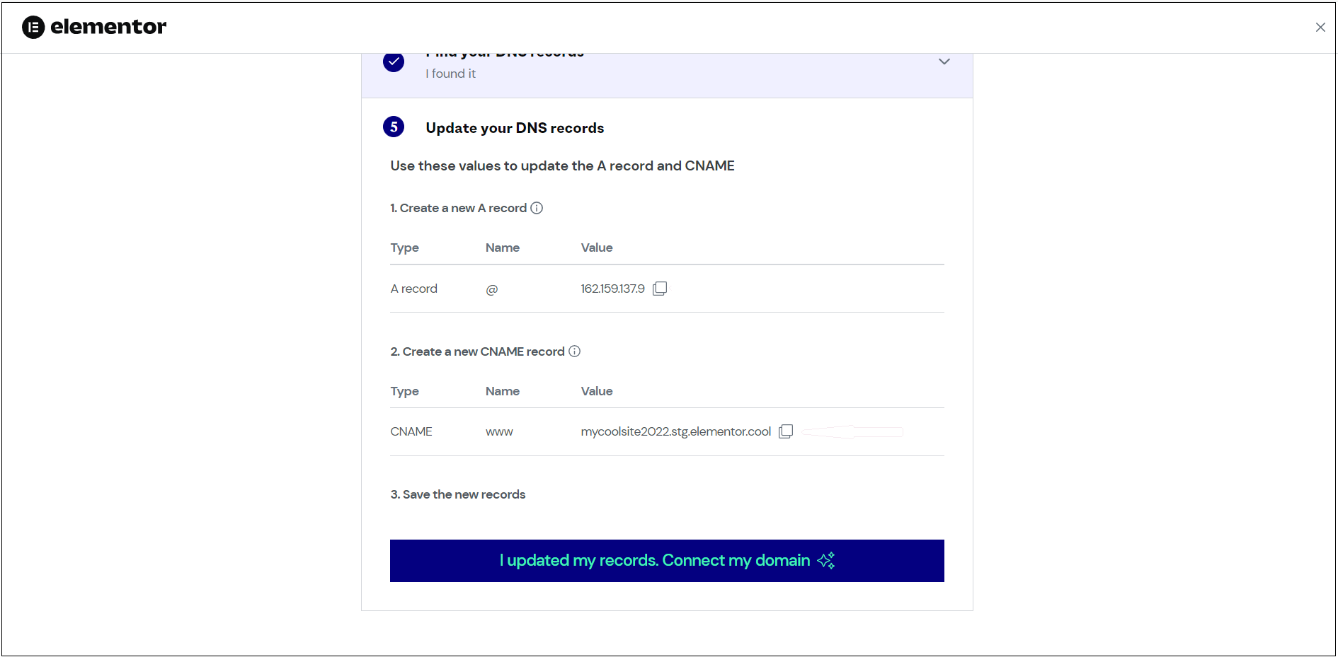 8 I updated my records connect my domain Connect your Hover domain 49