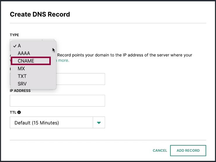 9 selecting CNAME from the dropdown Connect your Hover domain 39