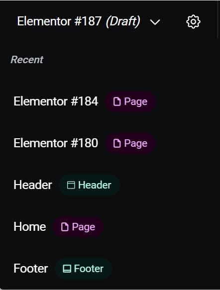 Recently opened pages Elementor Top Bar 45