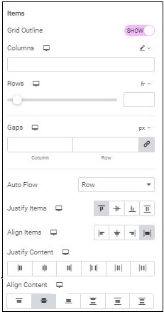 Items Layout options using a grid container 35