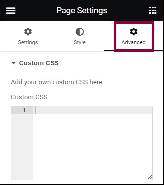 Select Advanced tab for page settings Add custom CSS 87