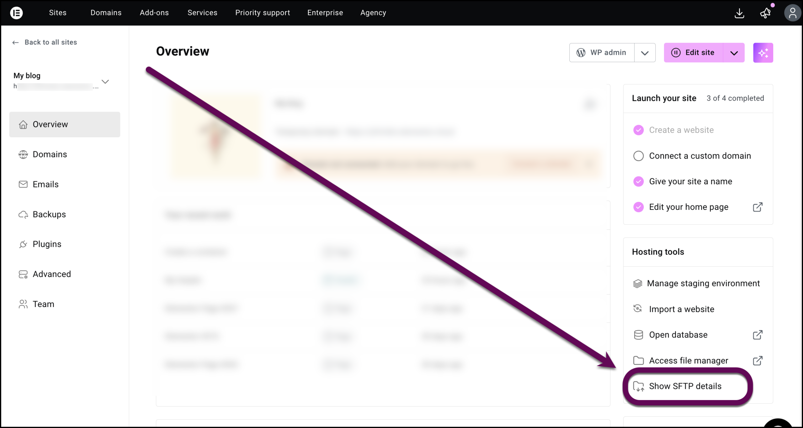 The Show SFTP details button