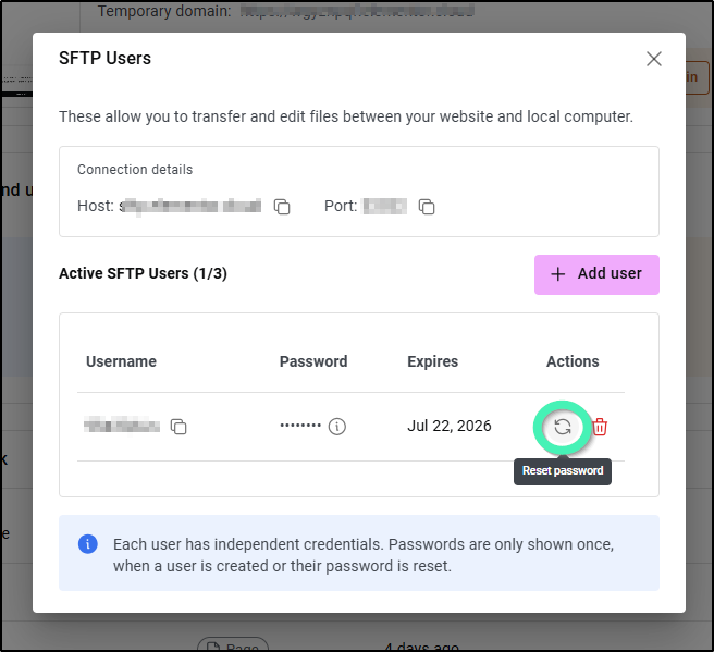 reset password