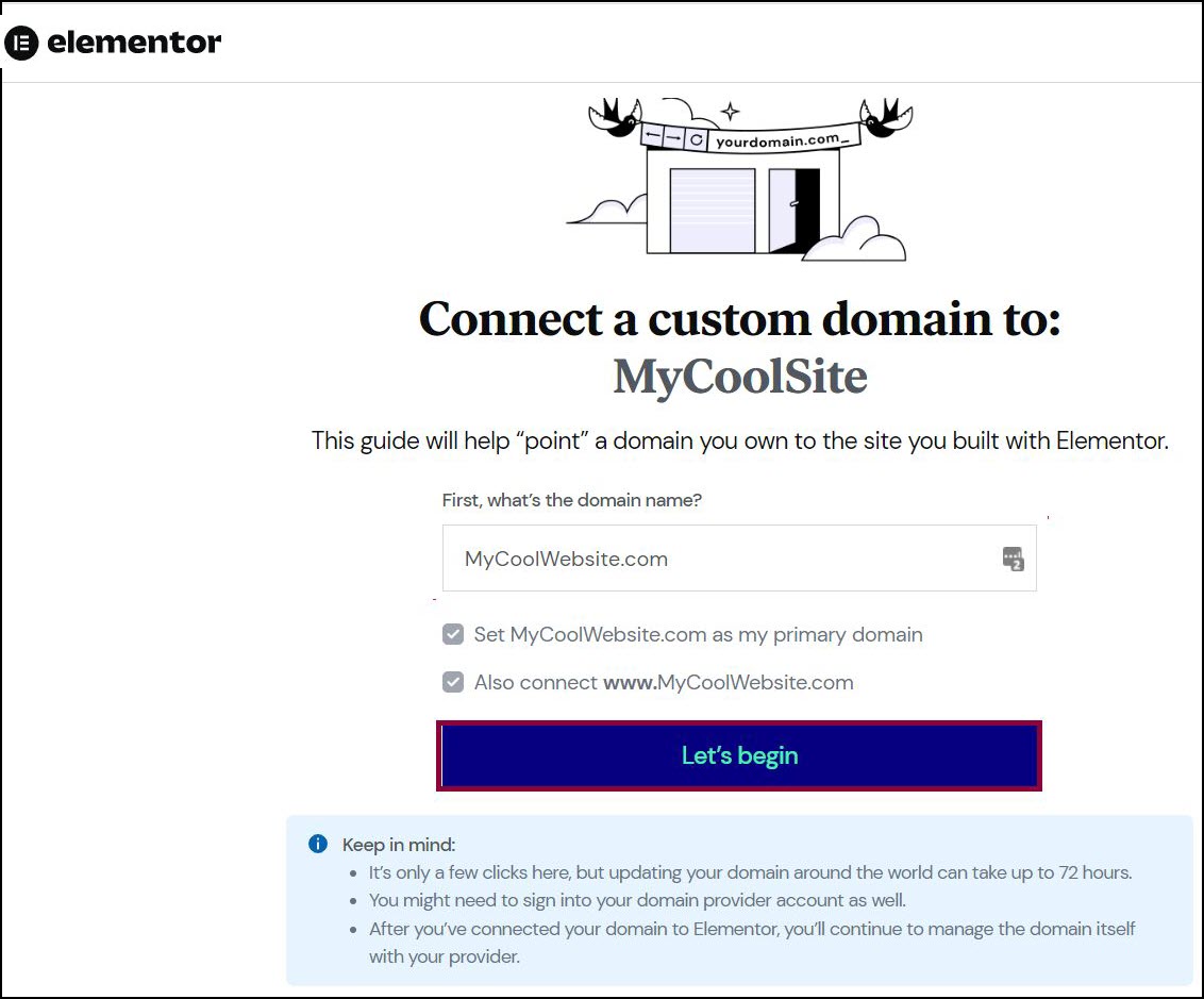 3 Click lets begin Connect a custom domain 7