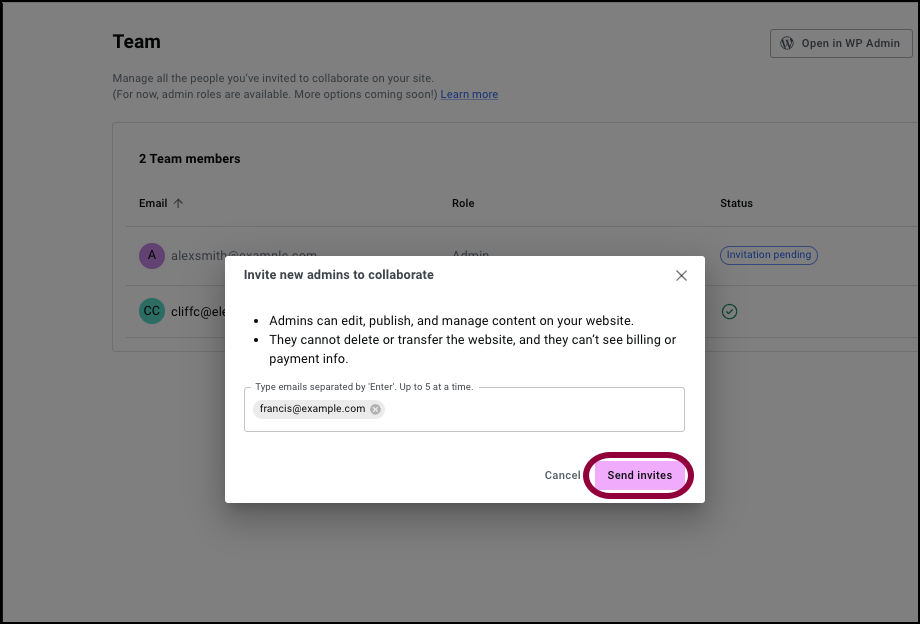 4 click Send Invites Add team members to your subscription 27