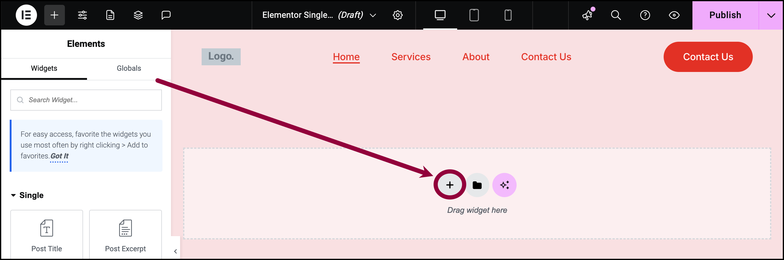 5 Click the plus sign 1 Create a single page template using Flexbox containers 9