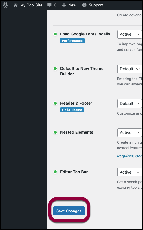 Click save changes 2 Activate and deactivate Elementor experimental features 19