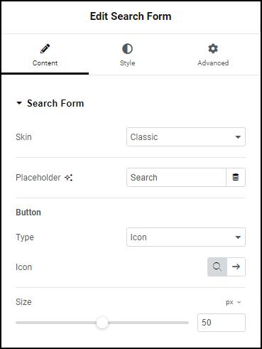 Content tab Search Form widget 17