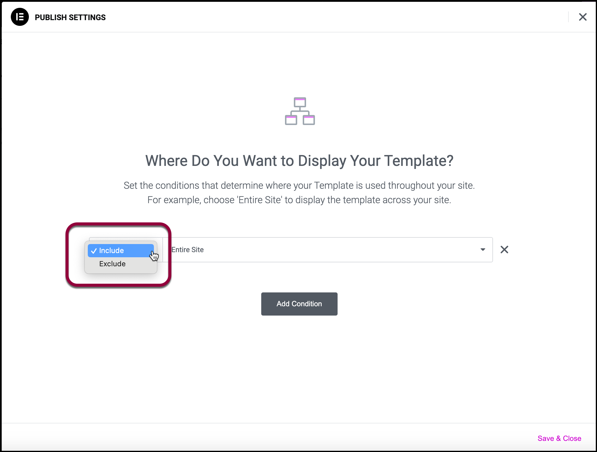 INCLUDE or Set conditions for site part templates 7