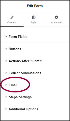 Open the email section Example of sending custom emails from a form 17