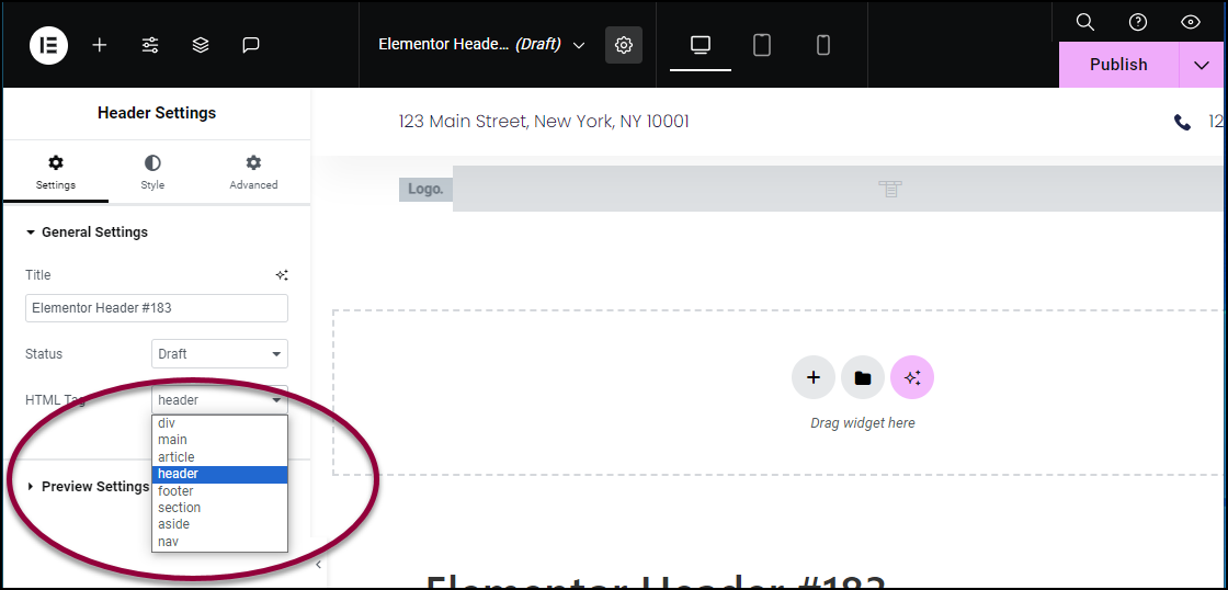 Select ehader from the dropdown Create or Edit your Header in WordPress with Elementor 47