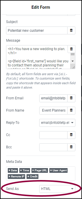 Send as html 1 Example of sending custom emails from a form 21
