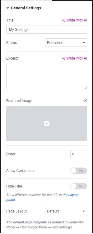 Settings Panel 2 Configure page settings 184