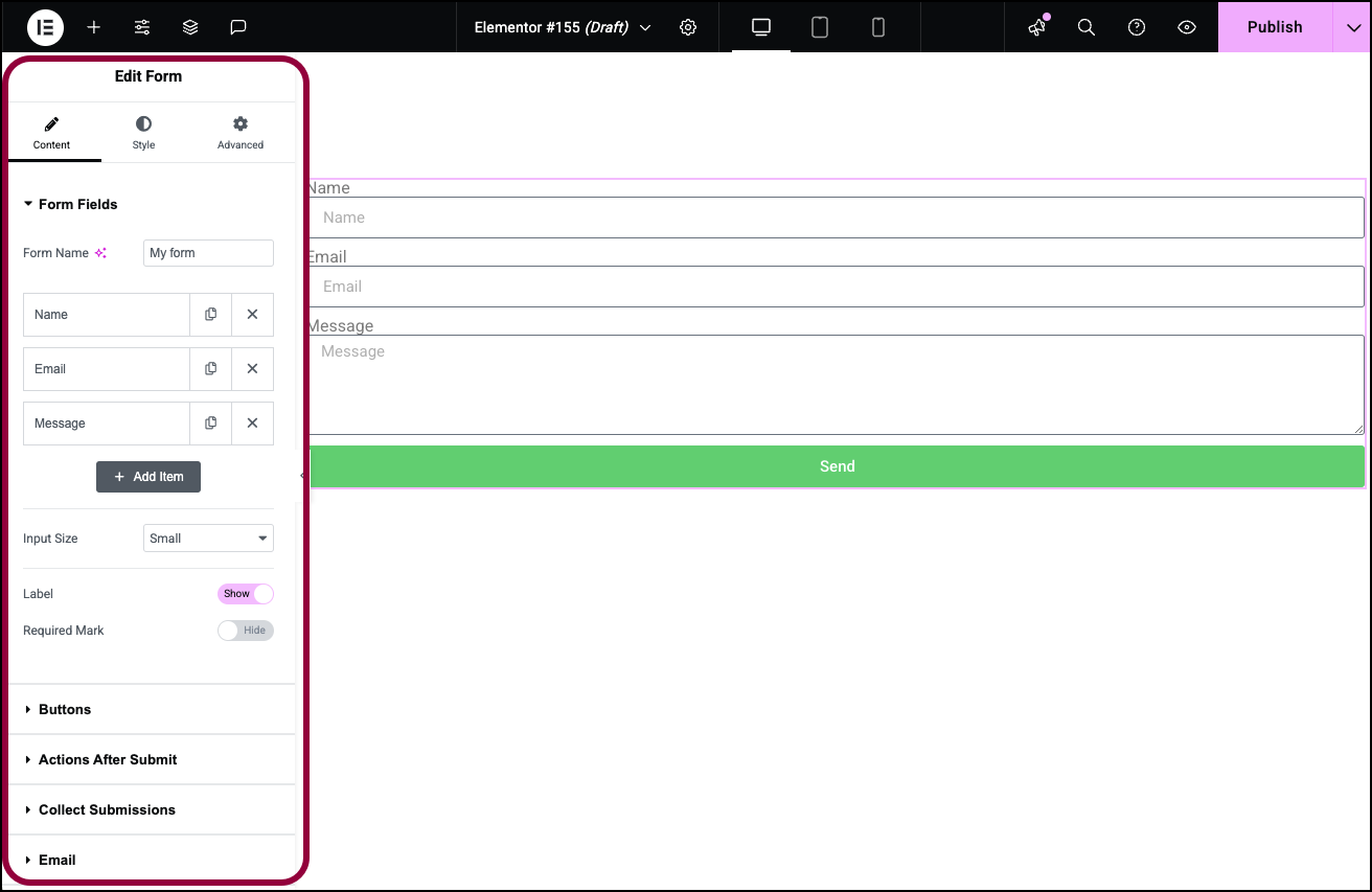 The form options appear Integrate forms with Zapier 1