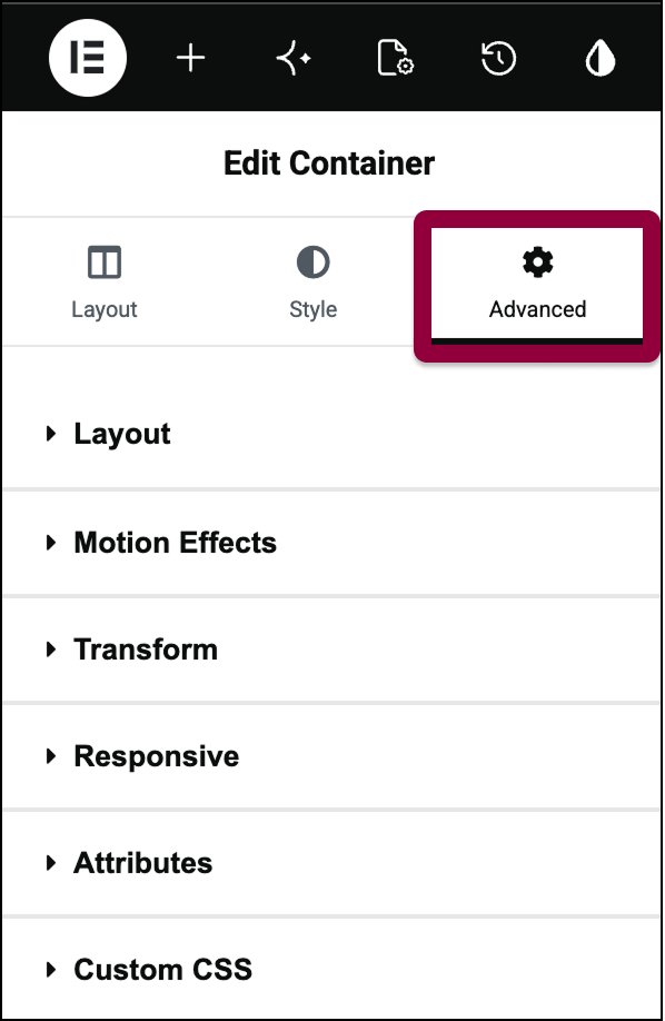 advanced tab header container