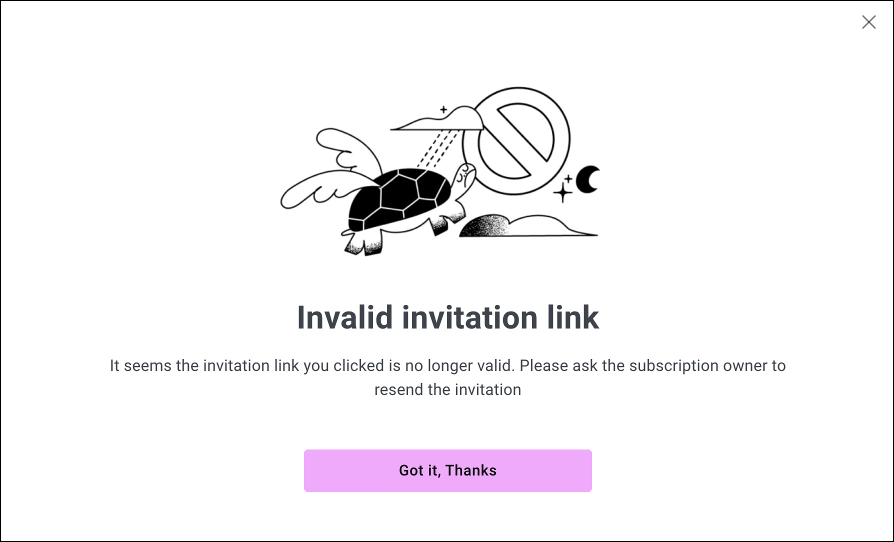 invalid link pop-up