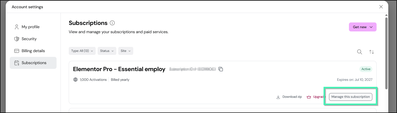 manage this subscription setting