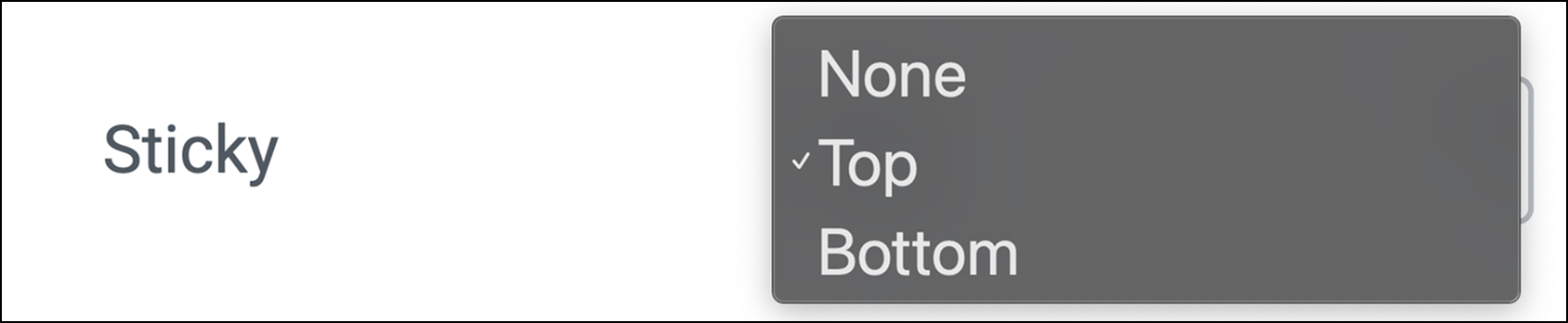 Elementor Sticky option dropdown menu