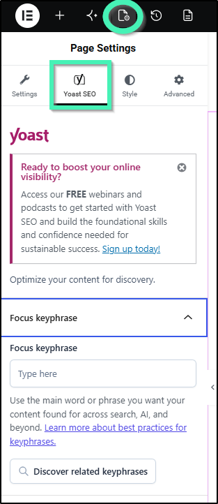 yoast page settings