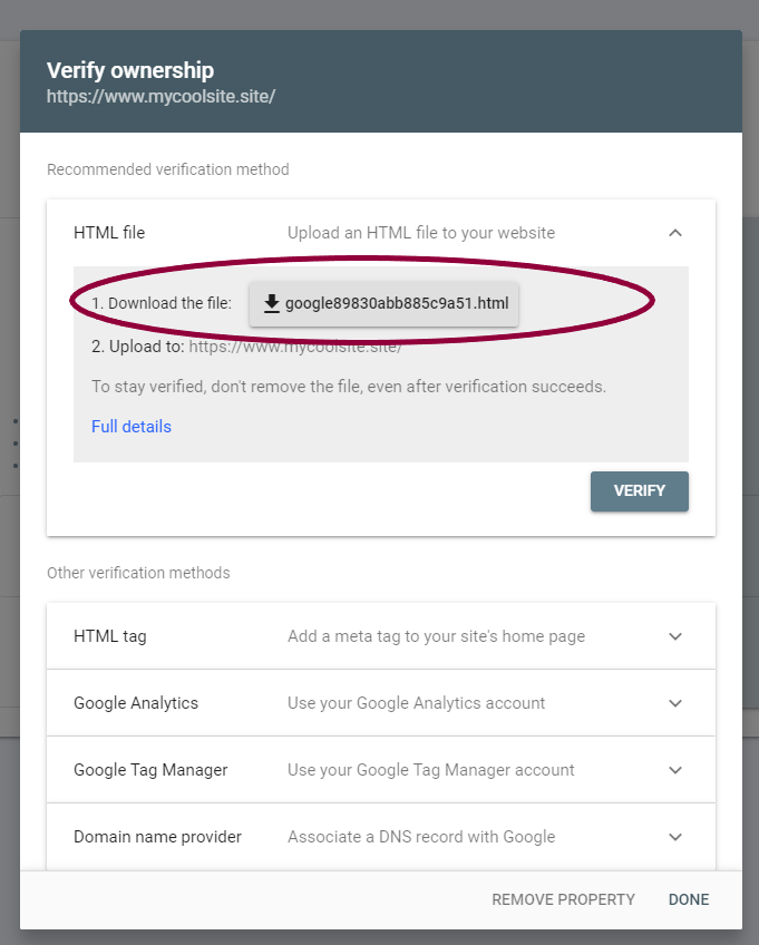 image 125 Verify your site with Google Search Console using an HTML verification file 17