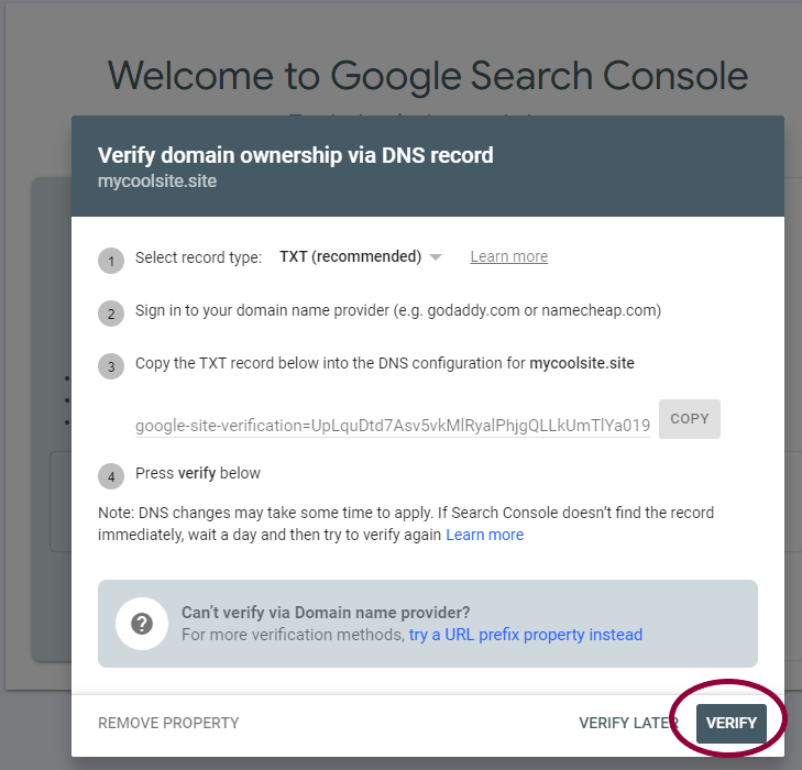 image 158 Verify your site with Google Search Console using a DNS record 23