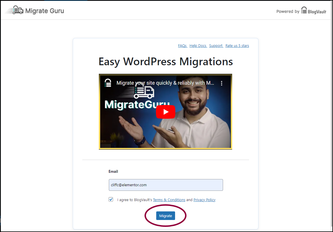 2 Click Migrate Migrate your site to Elementor Hosting 3