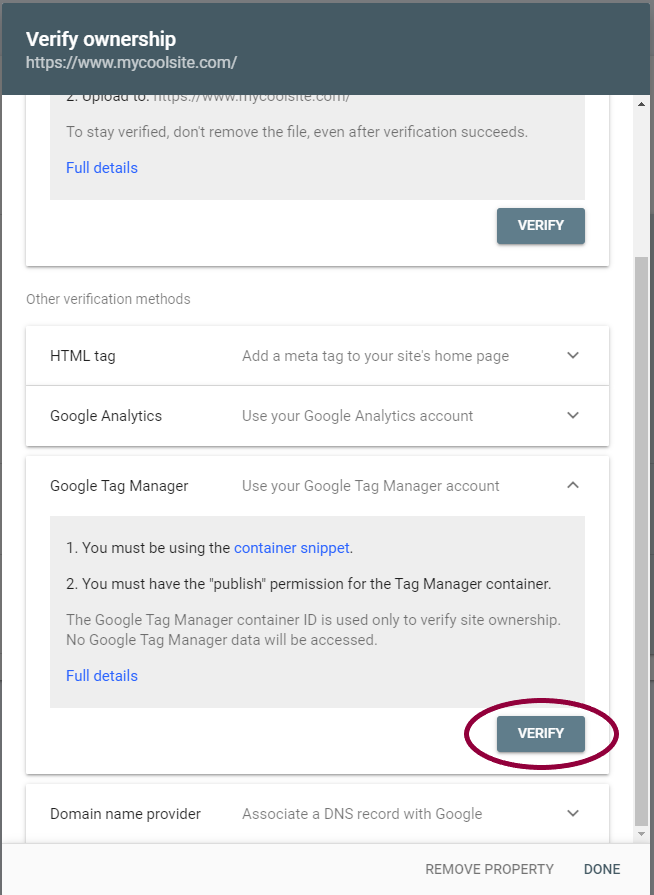 5 Click Verify Verify your site with Google Search Console using Google Tag Manager 43