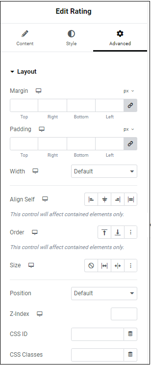 Advanced tab Rating widget 225